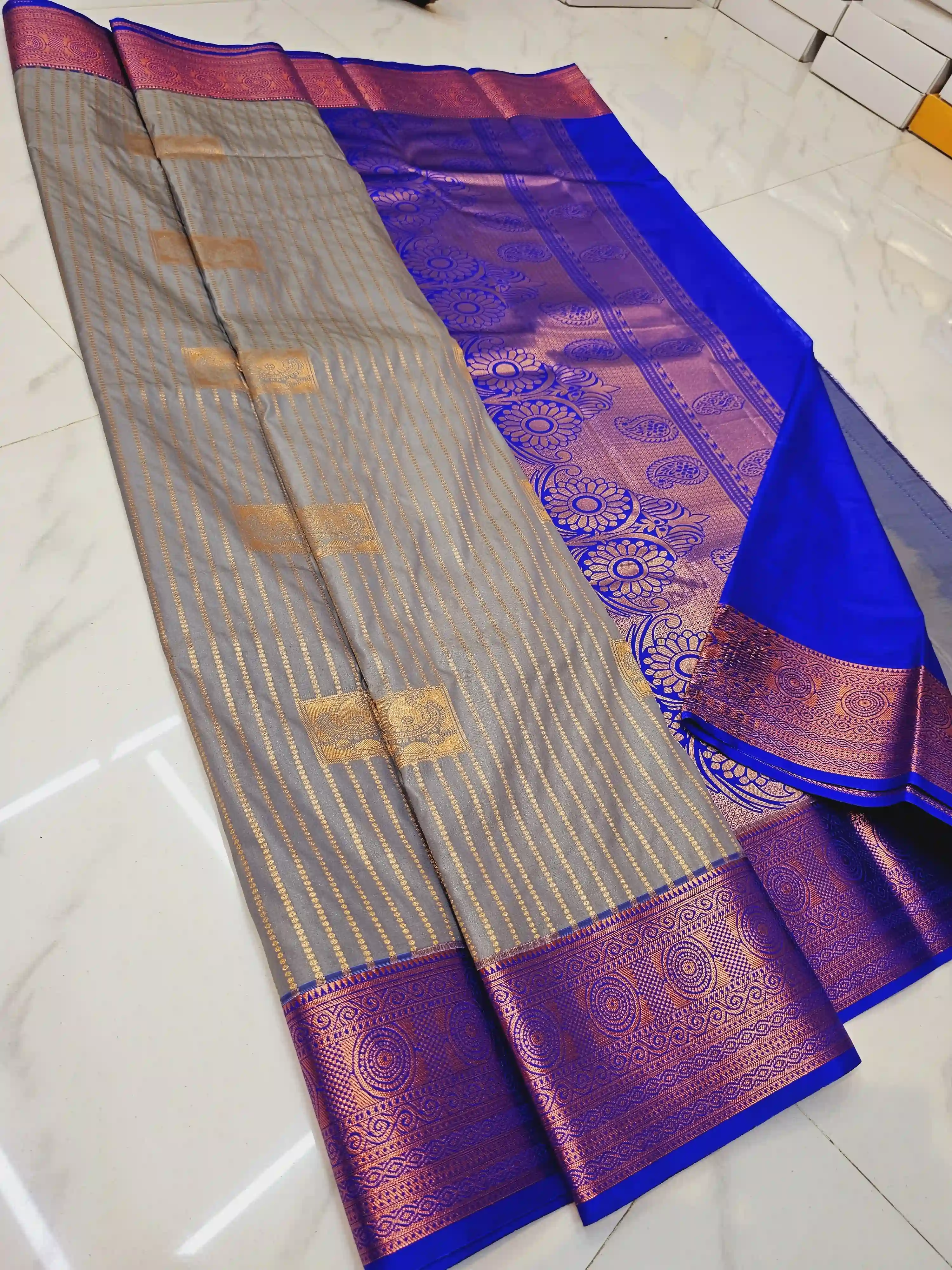 Kanchipuram blended line korvai silk sarees sri madheswaran silks
