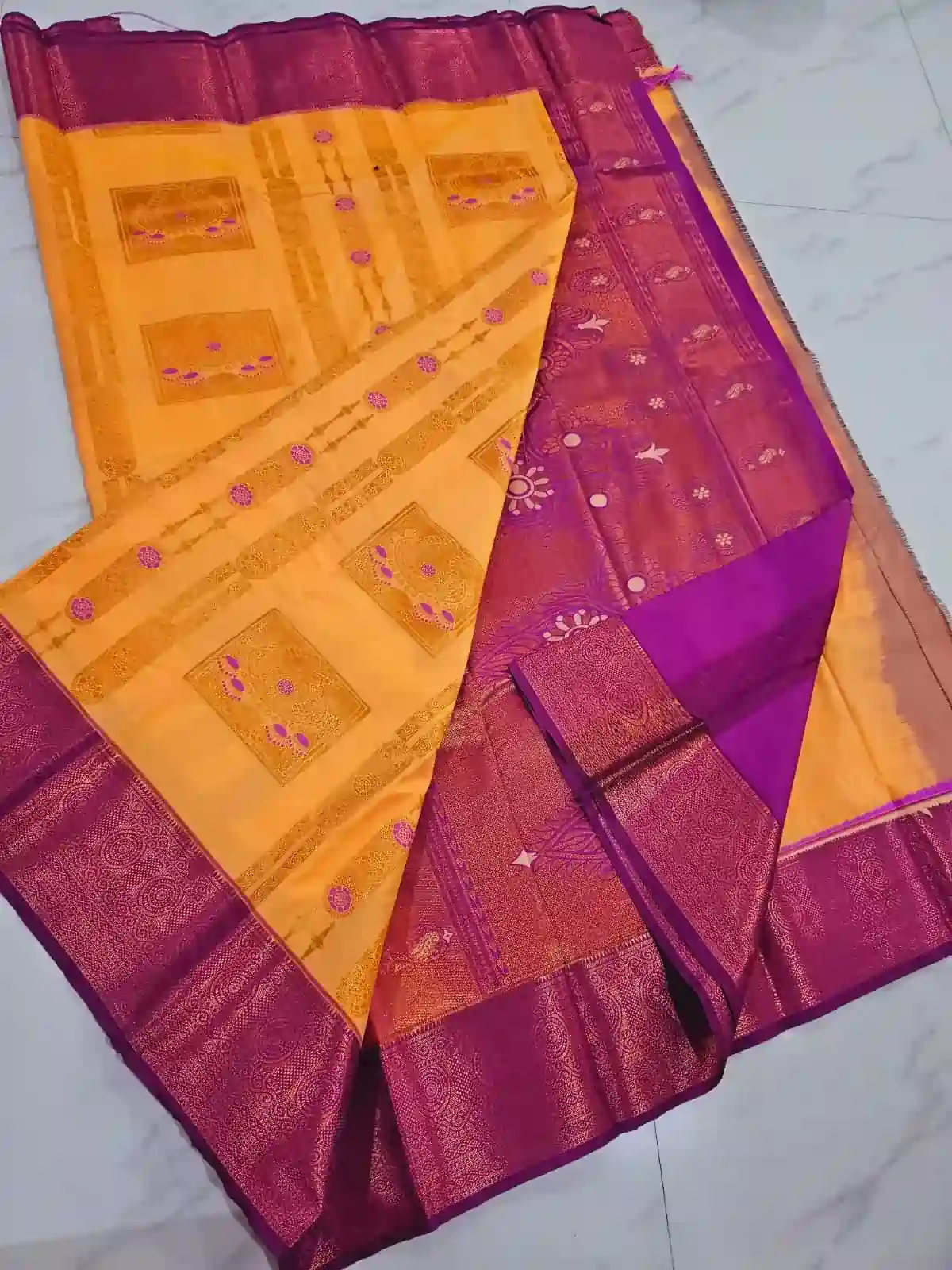 Kanchipuram blended meena work korvai silk sarees sri madheswaran silks